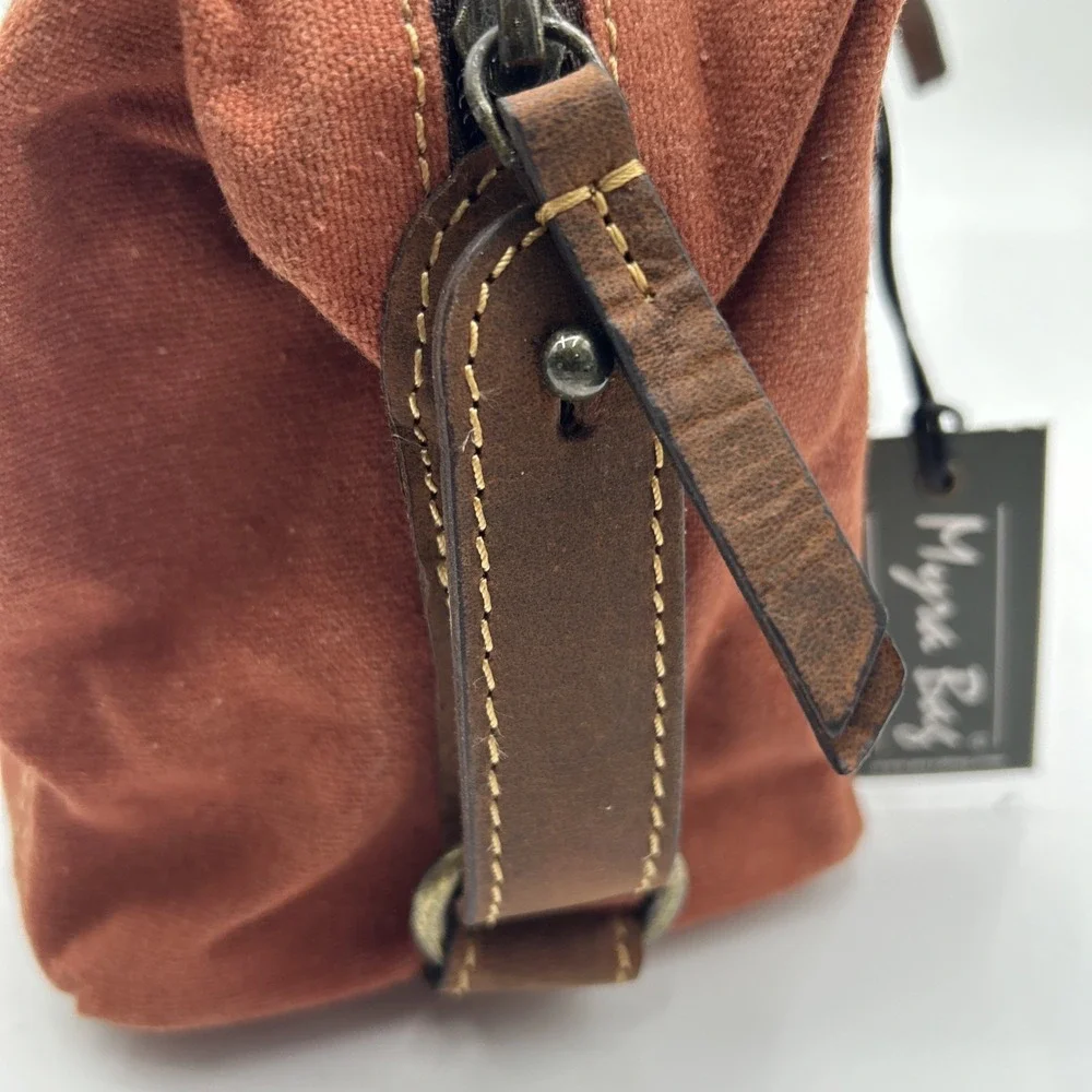 Myra Bag 8760 Western Village Leather & Upcycled‎ Canvas Shaving Kit Bag